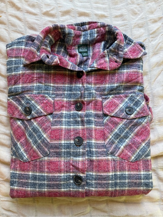 wild fable Tops - wild fable Pink and Gray Plaid Button-Down Shirt Jacket Fall Lumberjack Flannel